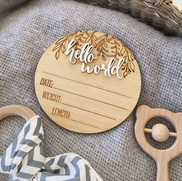 Hello World Birth Announcement Disc