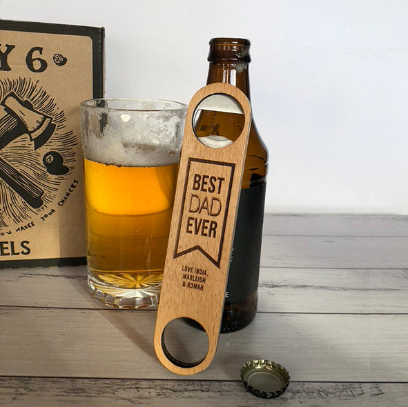Personalised Best Dad Ever Long Wooden Bottle Opener