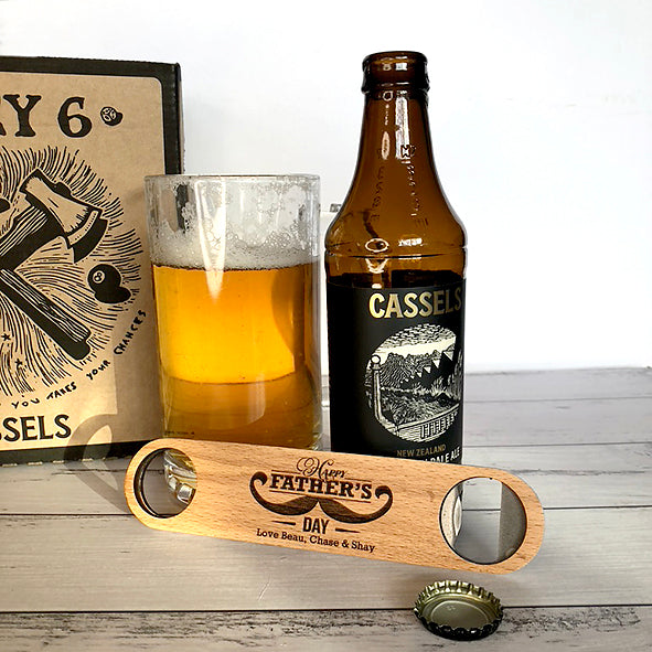 Personalised Moustache Long Wooden Bottle Opener