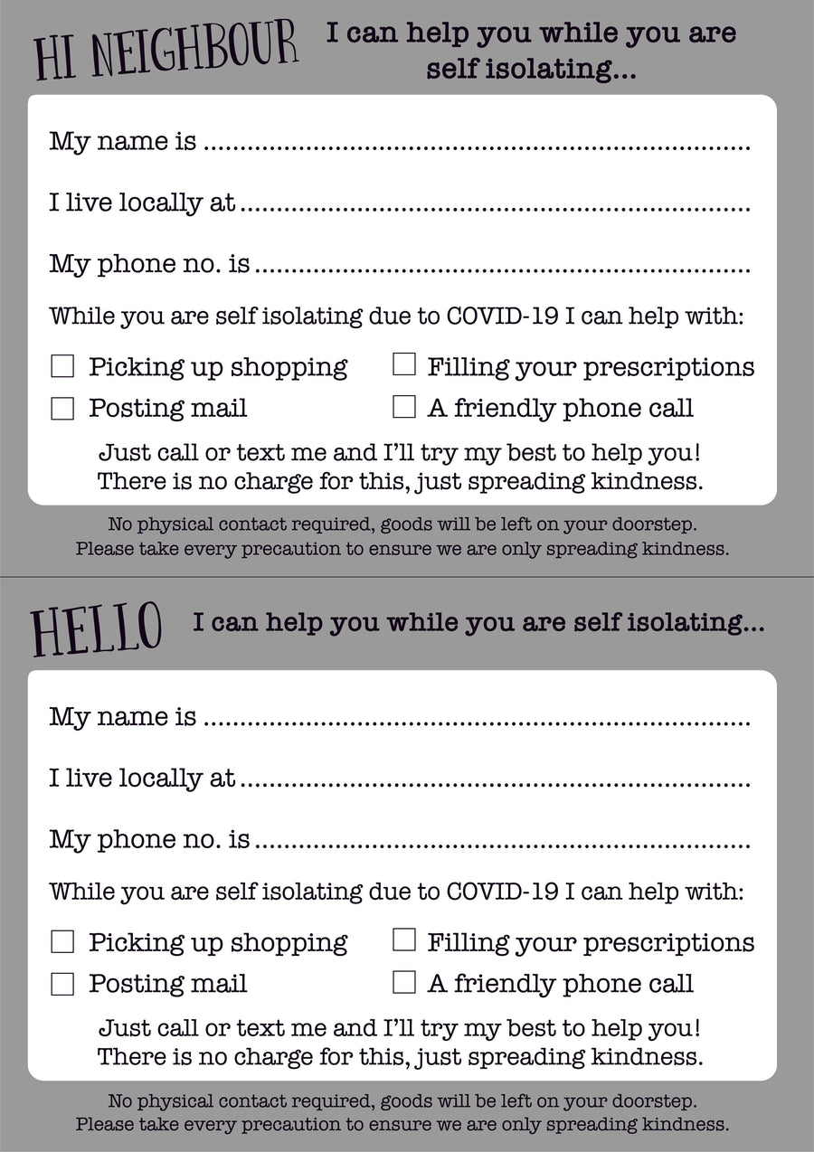 FREE Neighbour Support Printable