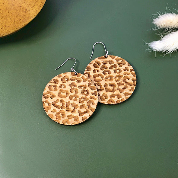 Leopard Round Dangly Earrings