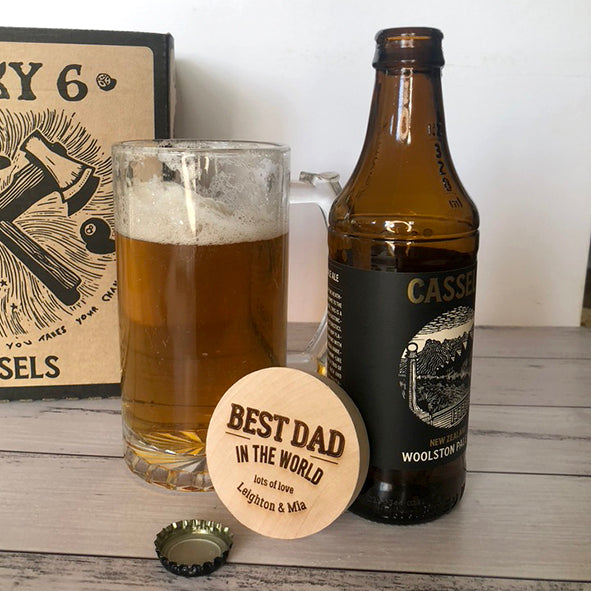 Personalised Best Dad Magnetic Round Wooden Bottle Opener