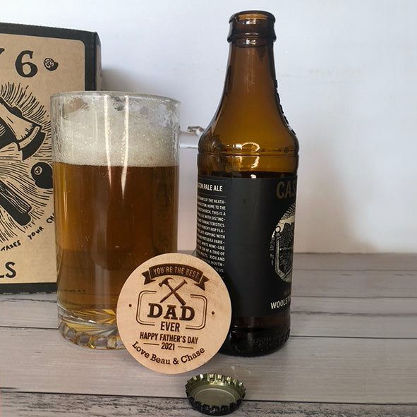 Personalised Dad Tools Magnetic Round Wooden Bottle Opener