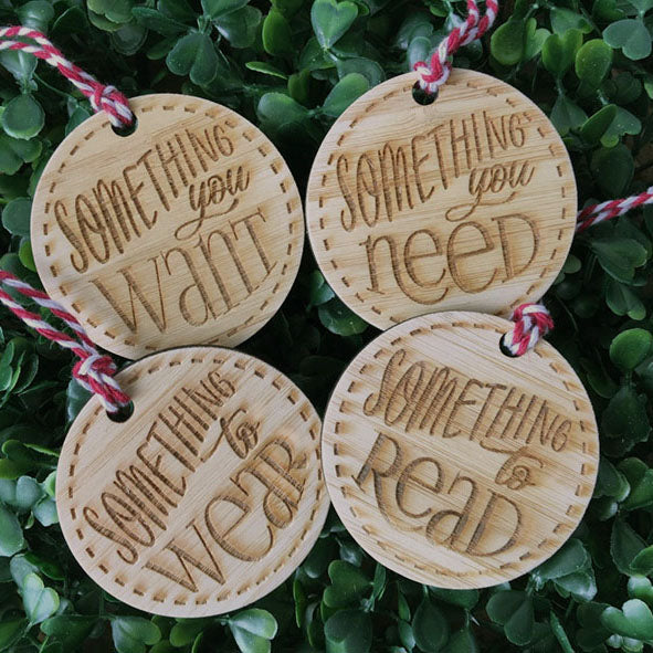 Want, Need, Wear, Read Round Tags